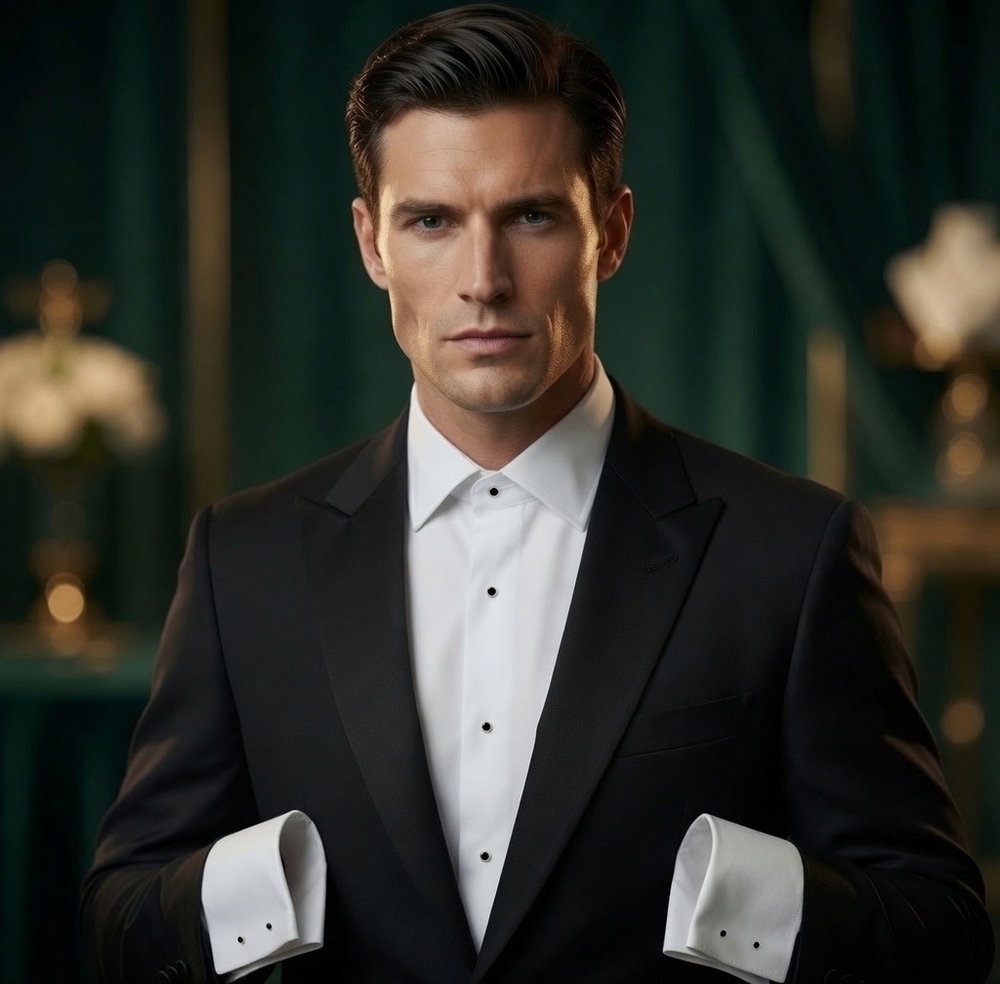 Silver Tone Black Enamel Tuxedo Shirt Studs Set 4pc Formal Wedding Dress EXC